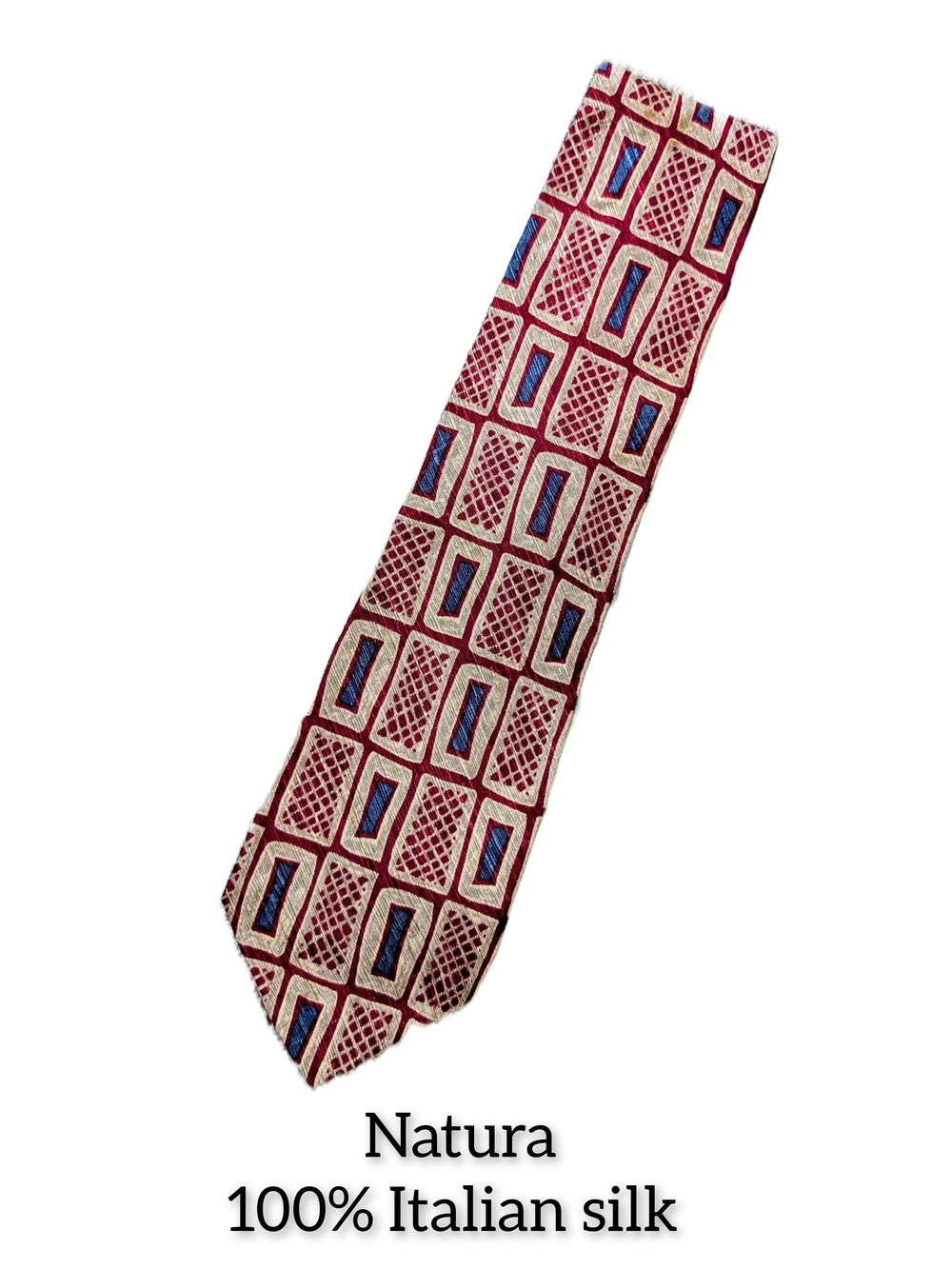 Men's Beige and Burgundy Geometric Silk Tie